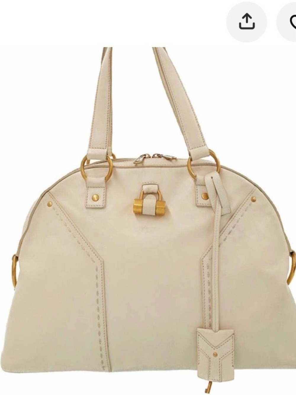 Yves Saint Laurent Cream Dome Tote with Gold Hardware